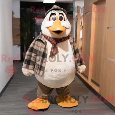 Produktbild von Beiges REDBROKOLY Pinguin-Maskottchenkostüm mit Flanellhemd und Fliege