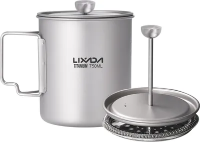 Obrázek produktu pro Lixada 750ml titanový hrnek na kávu French press hrnec na kávu s víkem outdoorový hrnec na kempování