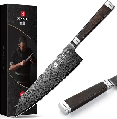 Imagen del producto de Cuchillo de cocina Kiritsuke de acero damasco de 67 capas, 21 cm de longitud, con mango de ébano