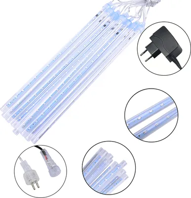 Obrázek produktu pro Víla Světla Venkovní LED Meteor Shower Déšť světel Sněhový sněhový déšť Světla Vodotěsné vánoční osvětlení pro svatební párty Zahradní strom Dekorace 30CM 8Tubes Modrá
