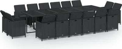 Produktbild von vidaXL 17-tlg. Garten-Essgruppe mit Kissen Poly Rattan Schwarz