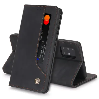 Produktbild von Galaxy A51 Hülle, LaimTop Retro Kunstledertasche Schutzhülle mit Kartenfach Standfunktion für Samsung Galaxy A51 Schwarz