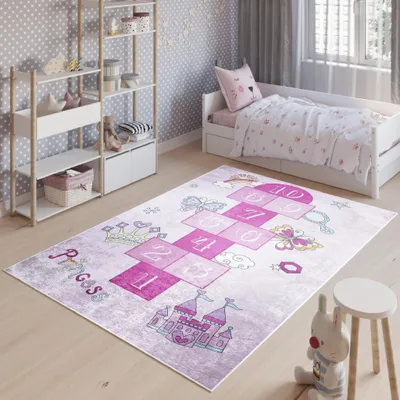 Image de Tapis Tapis EMMA Moderne Chambre Enfant Rose Chambre 140 x 200 cm