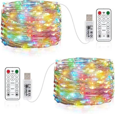 Immagine prodotto di Ghirlanda luminosa a LED con filo da 100 LED - 10 m - per interni - telecomando - 8 programmi - timer - filo di rame - feste - matrimoni - Natale