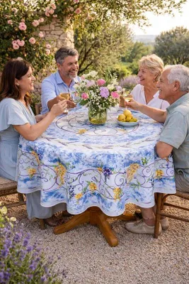Produktbild von Tischdecke Rund - Küchenwäsche Tischdekoration - Esszimmer Belegen - Abwaschfähig Polyester - 180 cm - Blau