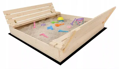 Produktbild von XXL Großer Sandkasten mit Sitzbänke Sandkiste Sandbox Holz Deckel 150cm Prämie