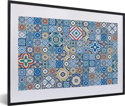 Produktbild von MuchoWow® Gerahmtes Poster Muster - Blau - Formen 60x40 cm - Poster mit Schwarzem Bilderrahmen Wandposter Rahmen Foto Bilder - Schlafzimmer - Plakat in Rahmen - Drucken