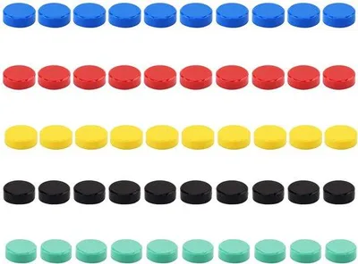 Produktbild von Kleine runde Whiteboardmagneten, 50 Stück, 5 Farben, für Kühlschränke, Büros, Schulen und Pinnbäume