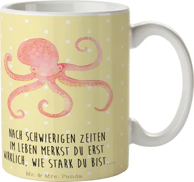 Produktbild von Mr. & Mrs. Panda Becher Tintenfisch - Gelb Pastell - Geschenk, Wasser, Meer, Tasse mit Spruch, Ozean, Kaffeebecher, Trinkbecher, Teetasse, Krake, Lustige Sprüche
