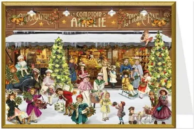 Produktbild von Weihnachtskarte Am Schaufenster mit detailreichem Ladenmotiv
