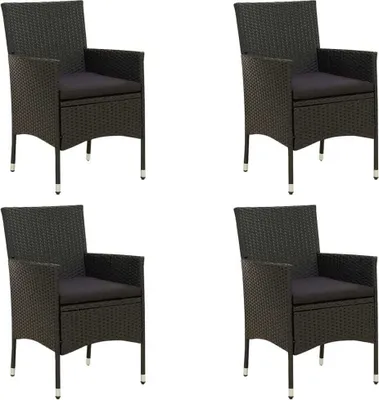 Image de The Living Store Chaises de jardin avec coussins 4 pcs. Poly rotin noir