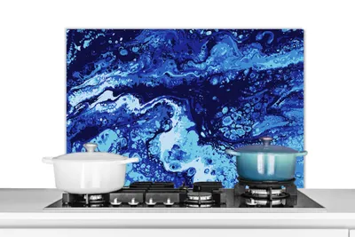 Obrázok produktu pre MuchoWow® Splashback kitchen - kuchynský backsplash - ochrana steny sporáka a drezu - mramor - modrá - akvarel 80x55 - alu-dibond (alternatíva skleneného splashbacku) - odolný voči teplu - splashback sporáka - ochrana dlaždíc - odolný voči teplote - kryt sporáka - ochrana steny sporáka a drezu