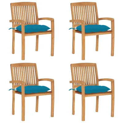 Produktbild von The Living Store Stapelbare Gartenstühle mit Kissen 4 Stk. Massivholz Teak