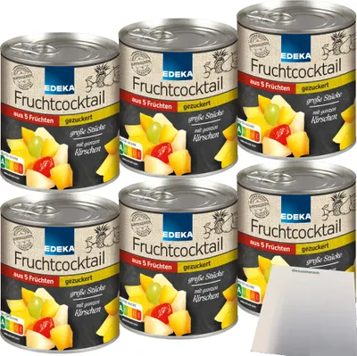 Produktbild von Edeka 5-Fruchtcocktail große Stücke gezuckert 6er Pack (6x820g Dose) + usy Block