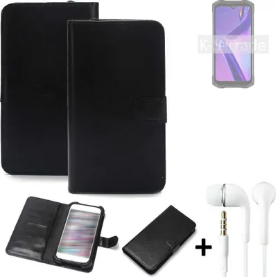 Produktbild von K-S-Trade Wallet Case Handyhülle kompatibel mit Doogee S99 Schutzhülle Flip cover Flipstyle Tasche Hülle Flipcover Slim Bumper schwarz + in ear