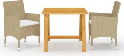 Produktbild von Gartenmöbel-Set Beige 3-tlg. Akazien-Massivholz, PE Rattan, Stahl Tisch 88x88x74cm Stühle 52x57x84cm