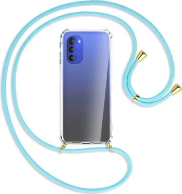 Produktbild von Handykette Backcover-Schutzhülle mit Band (Metall goldfarben) für Motorola Moto G51 5G - himmelblau