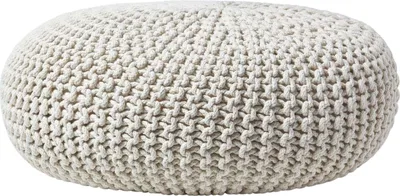 Obrázek produktu pro HOMESCAPES Velký pletený puf, 100% bavlna, přírodní barva