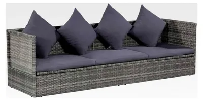 Produktbild von Gartensofa mit Liegefunktion, 3-Sitzer, für Garten und Balkon, Rattansofa in Grau