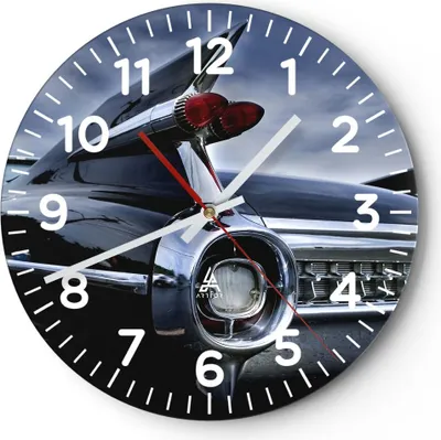 Produktbild von Wanduhr - Rund - Glasuhr - Auto Retro Himmel - 30x30cm - Schleichendes Uhrwerk - Lautlos - zum Aufhängen bereit - Dekoration Modern - Wanddekoration aus Glas - C4AR30x30-0159