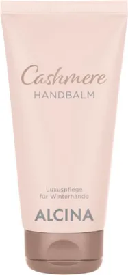 A pink tube of hand balm with text on it, set against a white background.