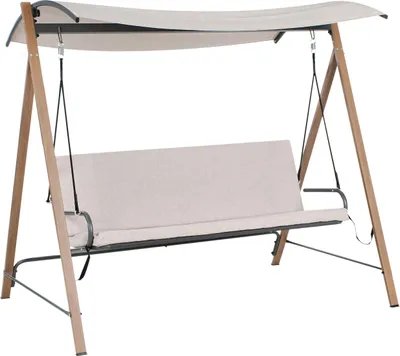 Produktbild von BELIANI Hollywoodschaukel Beige und Braun Stahl Holzoptik Stoff mit Sonnendach 3-Sitzer 3 Personen Gartenschaukel