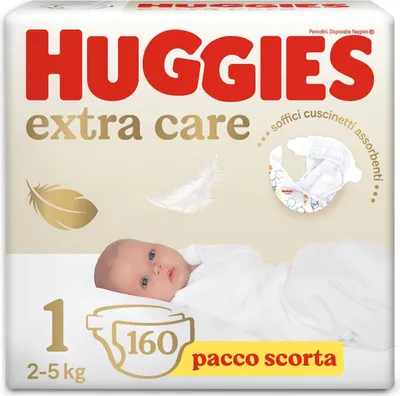 Produktbild von Huggies Extra Care Bebè, Windeln Größe 1 (2-5 kg), sehr saugfähig, Disney-Design, Vorratspackung, 160 Stück