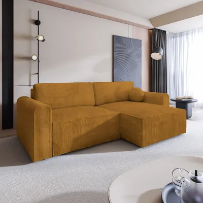 Produktbild von Masseno Ecksofa FIANO P mit Schlaffunktion L-Form, Sofa mit Bettkasten, Wohnzimmersofa, Couch, Soffa, Bettsofa, Couchgarnitur- Gelb, POSO 01