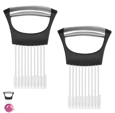 Zwiebelschneider aus Edelstahl, 2 Stück, 10 Zinken, schwarz