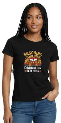 Produktbild von Spreadshirt Fasching Und Bier Darum Bin Ich Hier Karneval Frauen T-Shirt, S, Schwarz