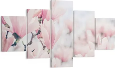 Produktbild von Bild auf Leinwand - Leinwandbild - 5 Teile - Magnolie Blumen Rosa - 125x70cm - Wand Bild - Wanddeko - Wandbilder - Leinwanddruck - Bilder - Wanddekoration - Leinwand bilder - Wandbild - EA125x70-4396