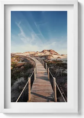 Produktbild von Sommerlandschaft und Holzstraße– Wandbild mit Rahmen – Gerahmtes Bild  – Wanddekoration – 40x60 cm – Weiß