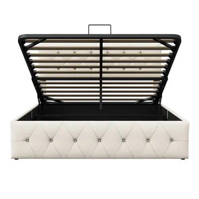 Produktbild von Fortuna Lai Polsterbett 160x200 cm, Boxspringbett mit Lattenrost, Bettkasten & Kopfteil, Samt, Beige