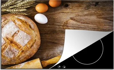Produktbild von KitchenYeah© Herdabdeckplatte Brot - Eier - Küche , 76x51cm, Küche Deko, Glaskeramikkochfeld Herdabdeckung, Abdeckplatte fùr Kochfeld