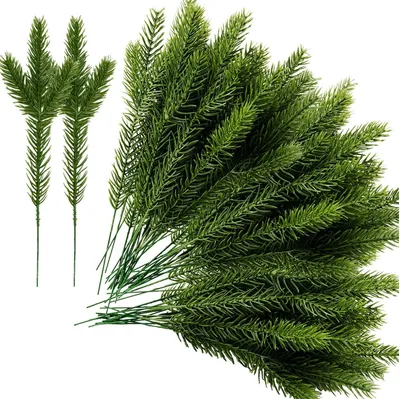 Produktbild von 45 Packungen künstliche Tannennadelzweig-Girlande – grüne Tannennadeln, künstliche Tannenzweige zum Selbermachen von Girlandenkränzen, Weihnachtsverschönerungen und Dekorationen für den Hausgarten