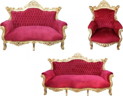 Produktbild von Casa Padrino Barock Wohnzimmer Set Master Bordoaux Rot/ Gold - 3er Sofa+2er Sofa + 1 Sessel - Möbel Interior