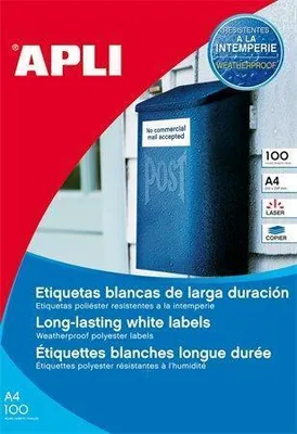 Productafbeelding van Apli permanente witte etiketten, 64,6 x 33,8 mm - 100 vel - waterbestendig