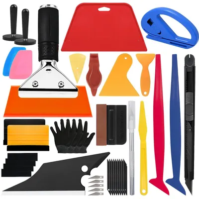 Immagine prodotto di Set di 37 pezzi di accessori per l'applicazione di pellicole adesive per auto, con 12 tipi di spatole per l'applicazione di pellicole per auto e per finestrini