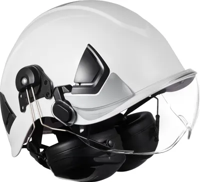 Image de SucceBuy Casque de protection  ANSI/ISEA Z89.1, casque de sécurité en ABS avec visière & protection auditive, casque industriel réglable et ventilé pour les travaux de construction et la protection du travail, couleur blanche