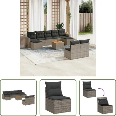 Produktbild von The Living Store 10-tlg. Garten-Sofagarnitur mit Kissen Grau Poly Rattan