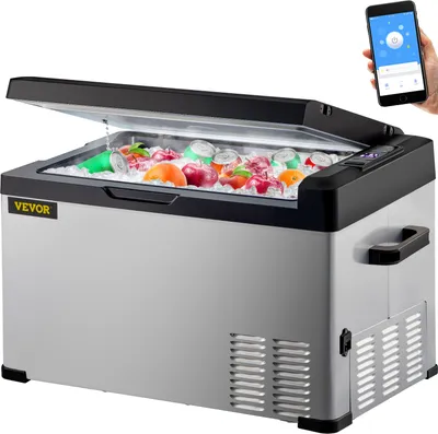 Produktbild von VEVOR Elektrische Kühlbox mit Griff, Batterieschutz, 30 Liter, 12 V und 240 V für Auto, Lkw, Boot, Reisemobil, -20 ℃ - 20 ℃ / -4 ℉ - 68 ℉  Tragbare Elektrische Kühlbox aus Kohlenstoffstahl
