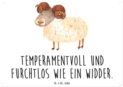 Produktbild von Mr. & Mrs. Panda Wandbild Sternzeichen Widder DIN A6 - Weiß - Geschenk, Türschild, Geburtstag März, Schild, April, Blechschild, Bock, Schafbock, tafel, Retro