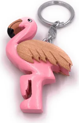 Produktbild von Onwomania Schlüsselanhänger aus Holz Flamingo pink Rosaflamingo Vogel Tier Wirbeltier Anhänger Charm