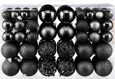 Produktbild von Weihnachtskugeln Set, 100 Stš¹ck Weihnachtsbaumschmuck Kunststoff matt gl?nzend Christbaumkugeln Christbaumschmuck Anh?nger Weihnachtsdeko ?3-6 cm (Schwarz)