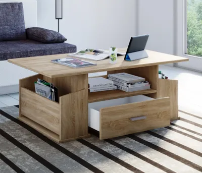 Produktbild von VCM Holz Couchtisch mit ausreichend Stauraum | Maße ca. H. 44 x B. 110 x T. 52 cm | Wohnzimmertisch mit Schublade - Junata