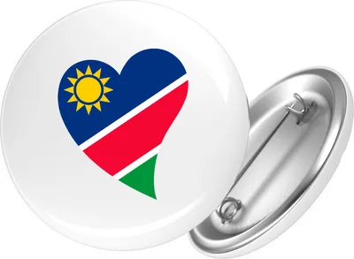 Produktbild von Huuraa Button Namibia Flagge Herz 25mm rund mit Sicherheitsnadel Ansteckbutton Geschenkidee