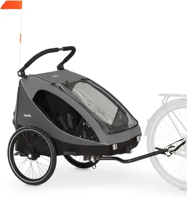 Image de Remorque vélo pour enfants - Transport d'enfants - Famille active - Fonction 2 en 1 - Pour 2 enfants - Gris