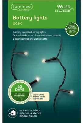 Produktbild von Kaemingk Lumineo Durawise Lichterkette Basic 96 LED warmweiß außen 7,1 m batteriebetrieben schwarz