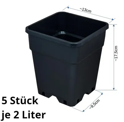 Produktbild von 5x Quadratische Pflanzentöpfe 2L 13x13x17cm für Grow Indoor-/Outdoor-Anbau von Pflanzen, Blümen, Gemüse