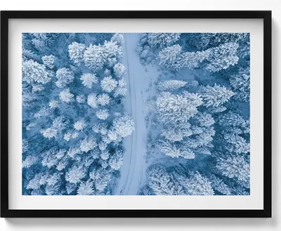 Produktbild von Wald aus der Vogelperspektive Drohne– Wandbild mit Rahmen – Gerahmtes Bild  – Wanddekoration – 80x60 cm –  Schwarz Rahmen